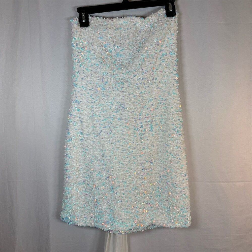Allison & Kelly Mini Dress Womens Size XL White Iridescent Sequin Bow Back